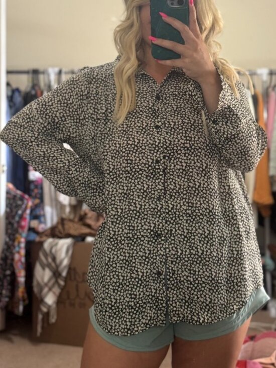 H&M Tops - Black and White Floral Button Down Blouse by H&M